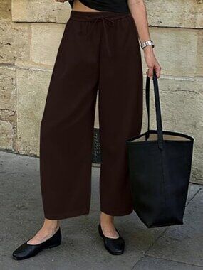 Wide Leg Baggy Pants with Elastic Waist, Drawstring, and Pockets